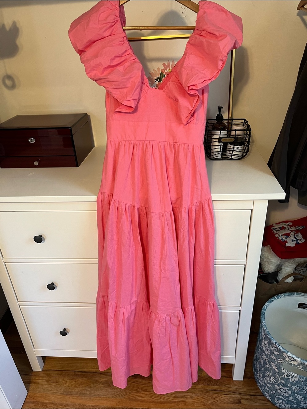 Selfie Leslie Pink Ruffle-Shoulder Tiered Maxi Dress